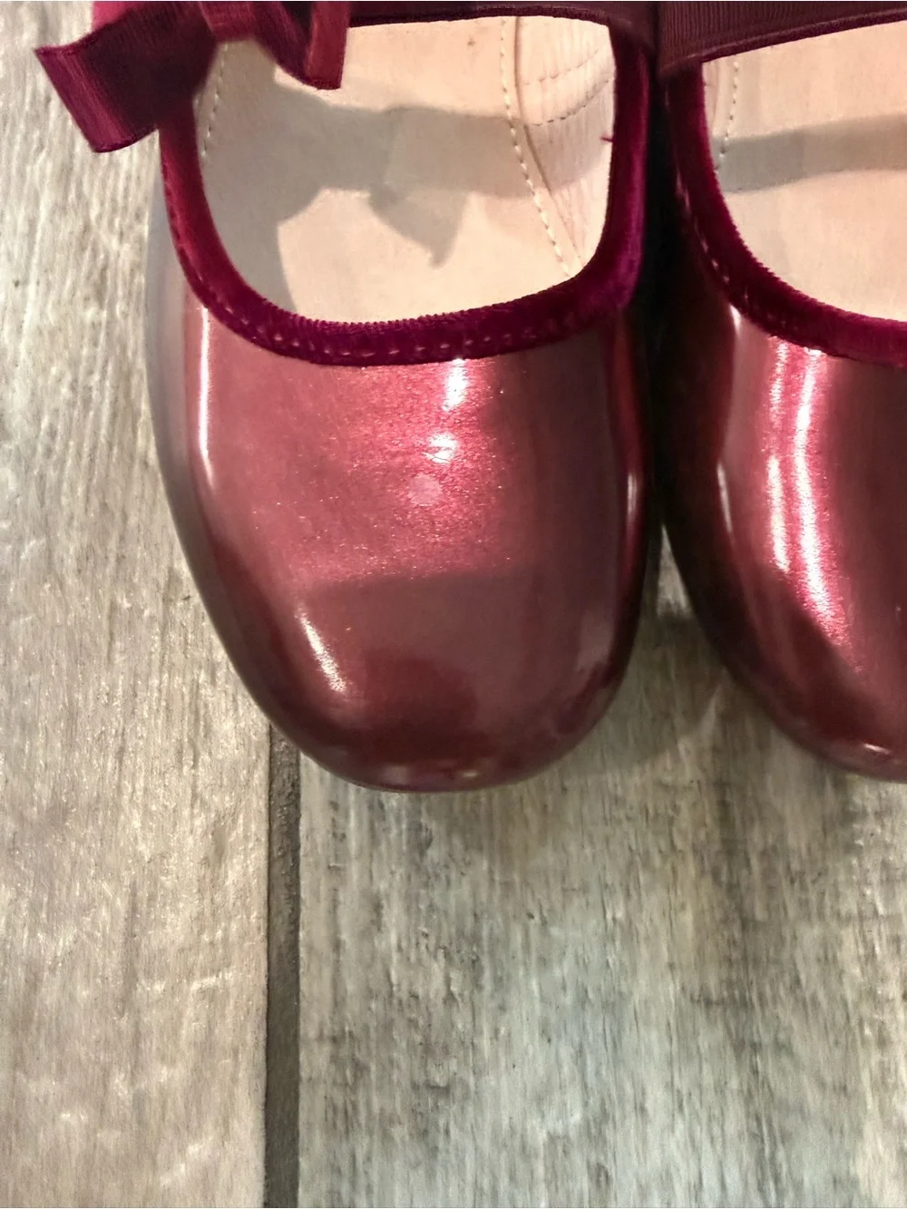 Girls Metallic Burgundy dressFlats with Bow